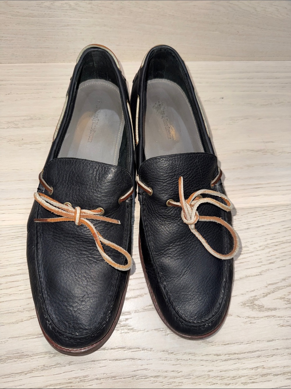 Men's midnight Navy Leather Moccasin Loafers with Tan Laces